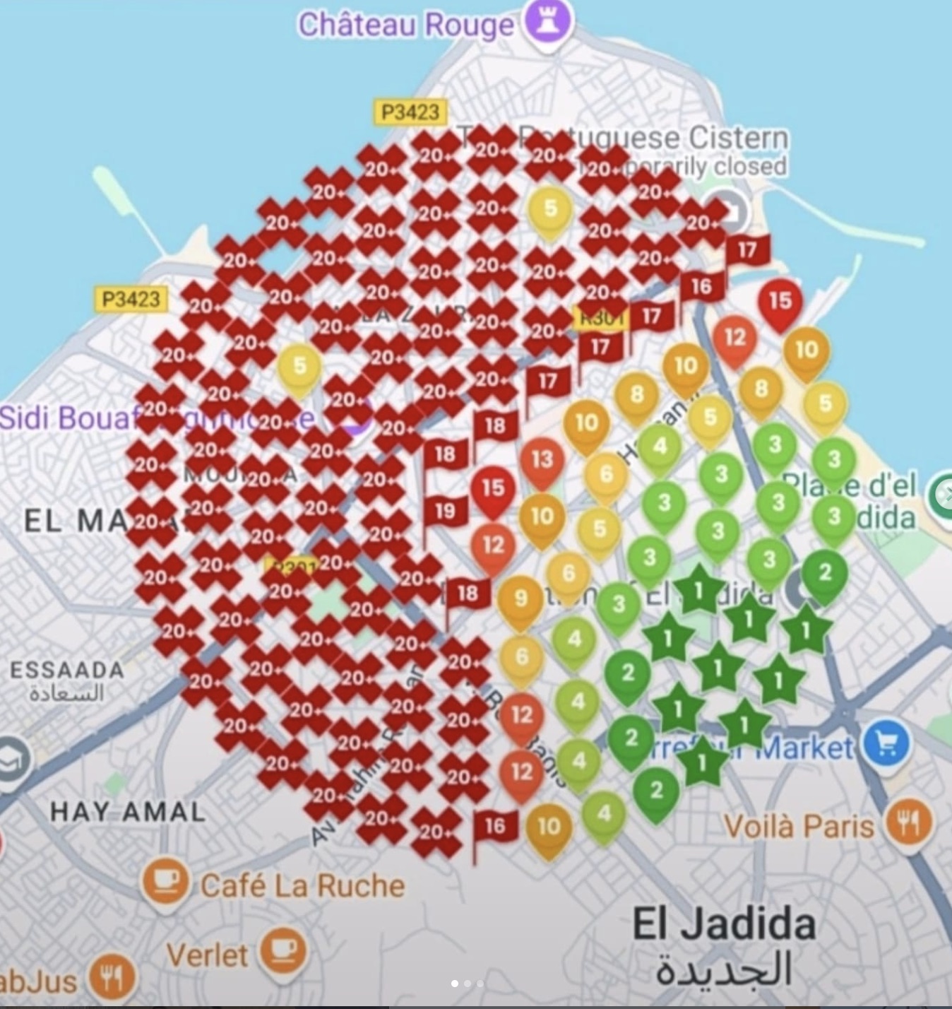 Carte de suivi SEO local avant optimisation avec positions Google Maps